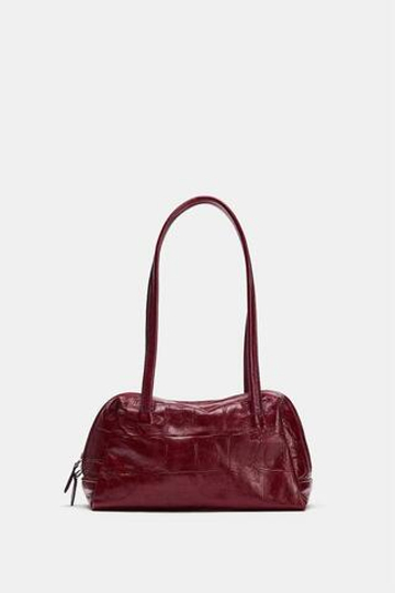 ZARA ТЕКСТУРНАЯ КОЖАНАЯ СУМКА С ПЛЕЧЕВЫМ РЕМНЕМ, КРАСНЫЙ