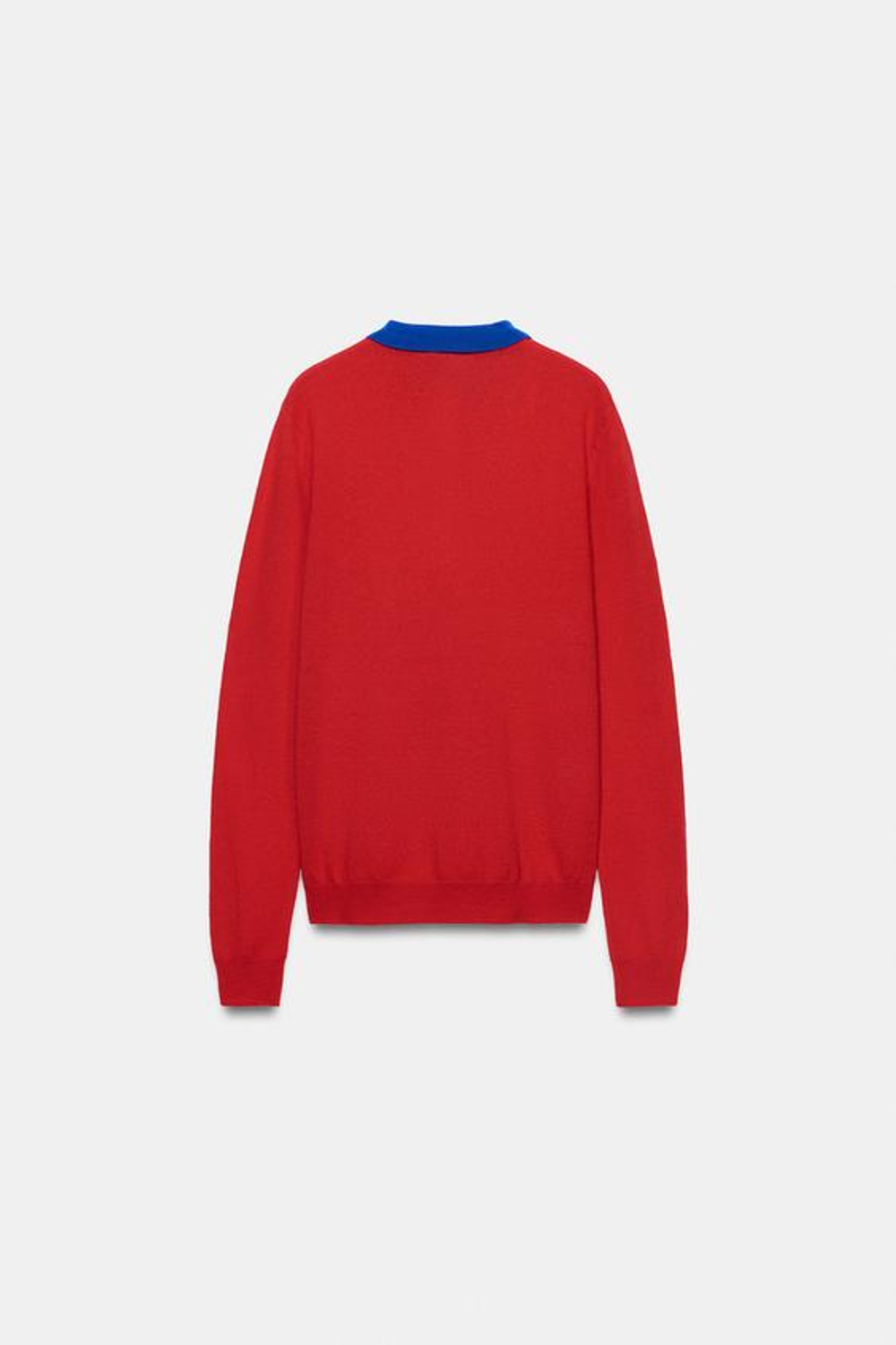 ZARA СВИТЕР ПОЛО ИЗ МЯГКОЙ ШЕРСТИ С КОНТРАСТНЫМ ВОРОТНИКОМ, КРАСНЫЙ