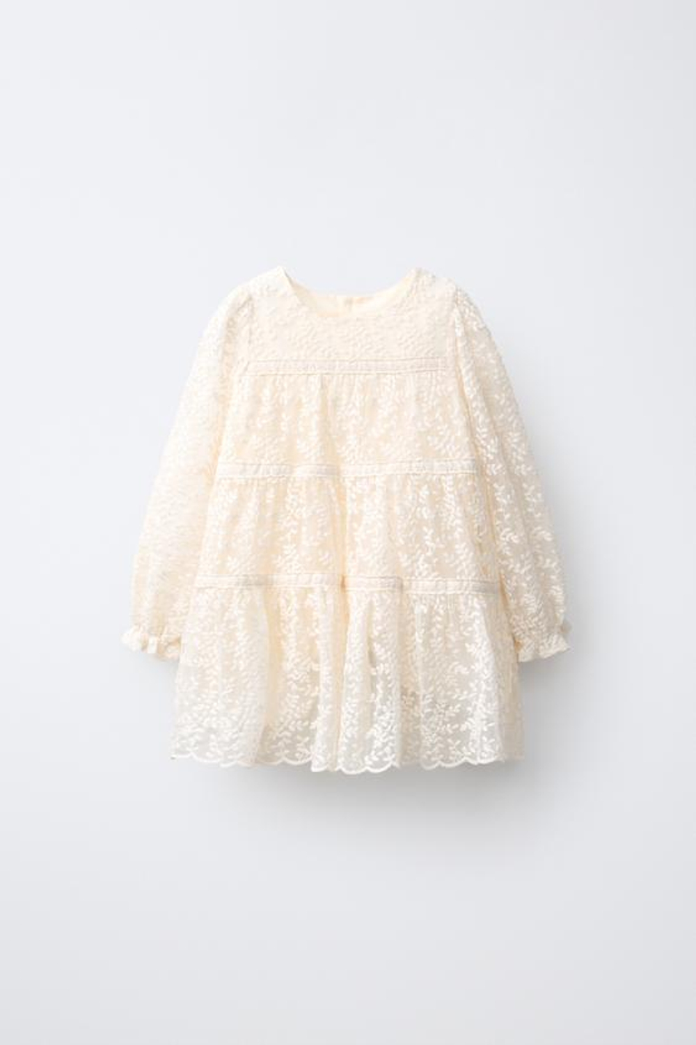 ZARA КРУЖЕВНОЕ ПЛАТЬЕ СО ВСТАВКАМИ, ЭКРЮ