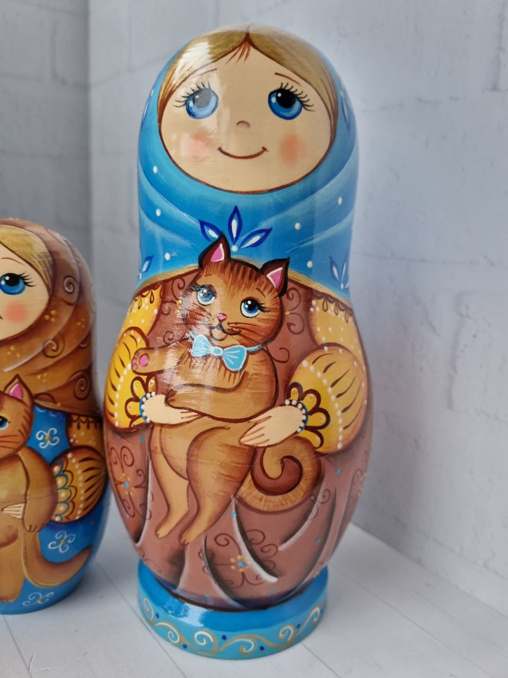 Матрешка Мила с котом 21см 5мест