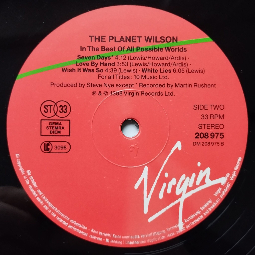 Винтажная виниловая пластинка LP The Planet Wilson In The Best Of All Possible Worlds (Germany 1988)