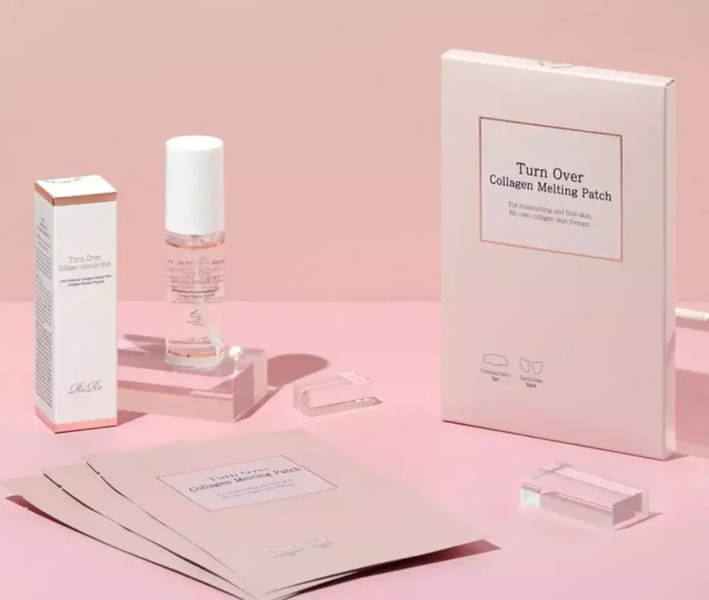 RIRE Антивозрастной набор для интенсивного увлажнения кожи с коллагеном (Turn Over Collagen Ampoule Mist 50 мл. + Патчи для лица и шеи  Turn Over Collagen Melting Patch 3 комплекта)