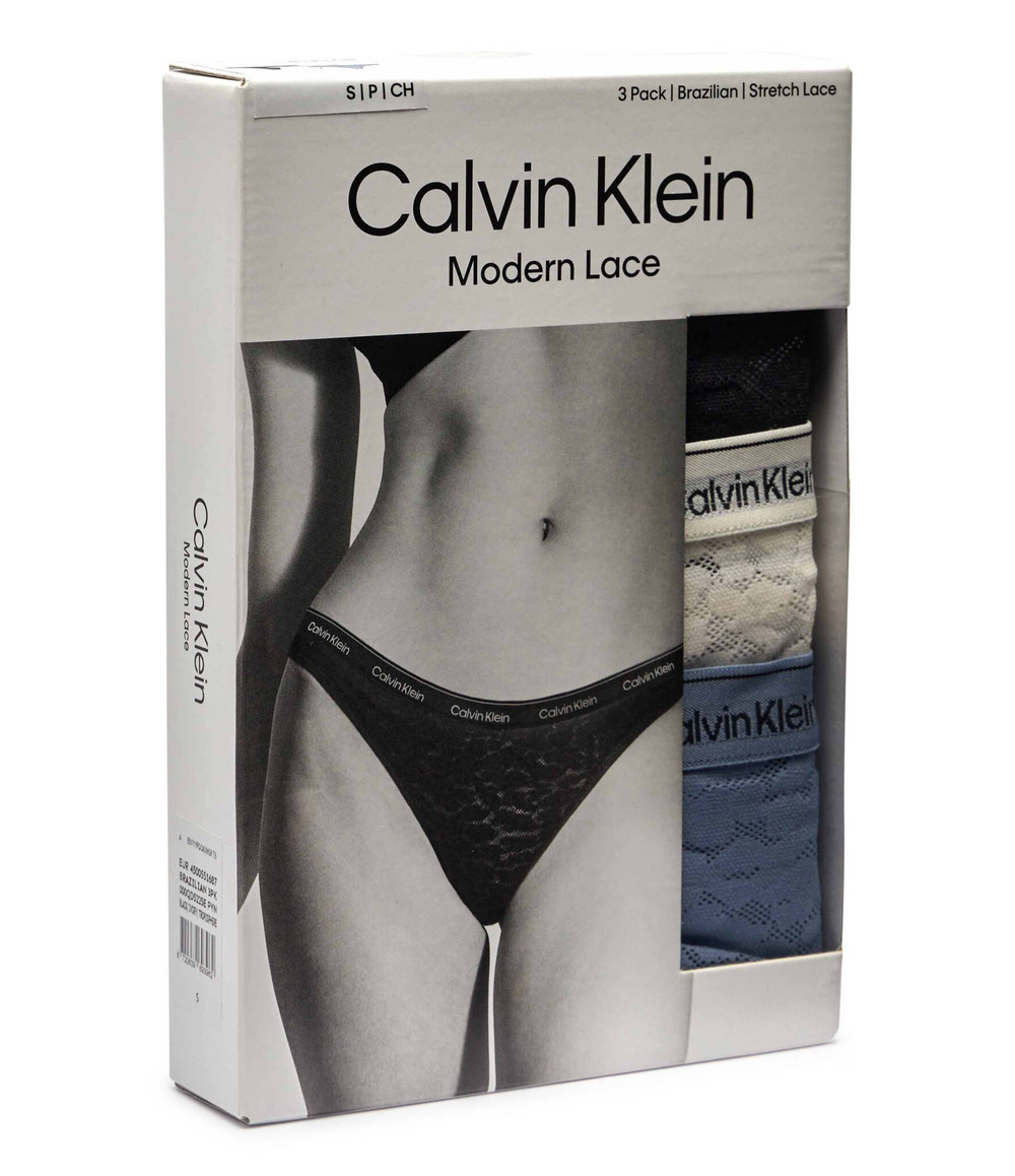 Кружевное трусики-бразилианки 3 шт. Calvin Klein Underwear - черный(000QD5225E)