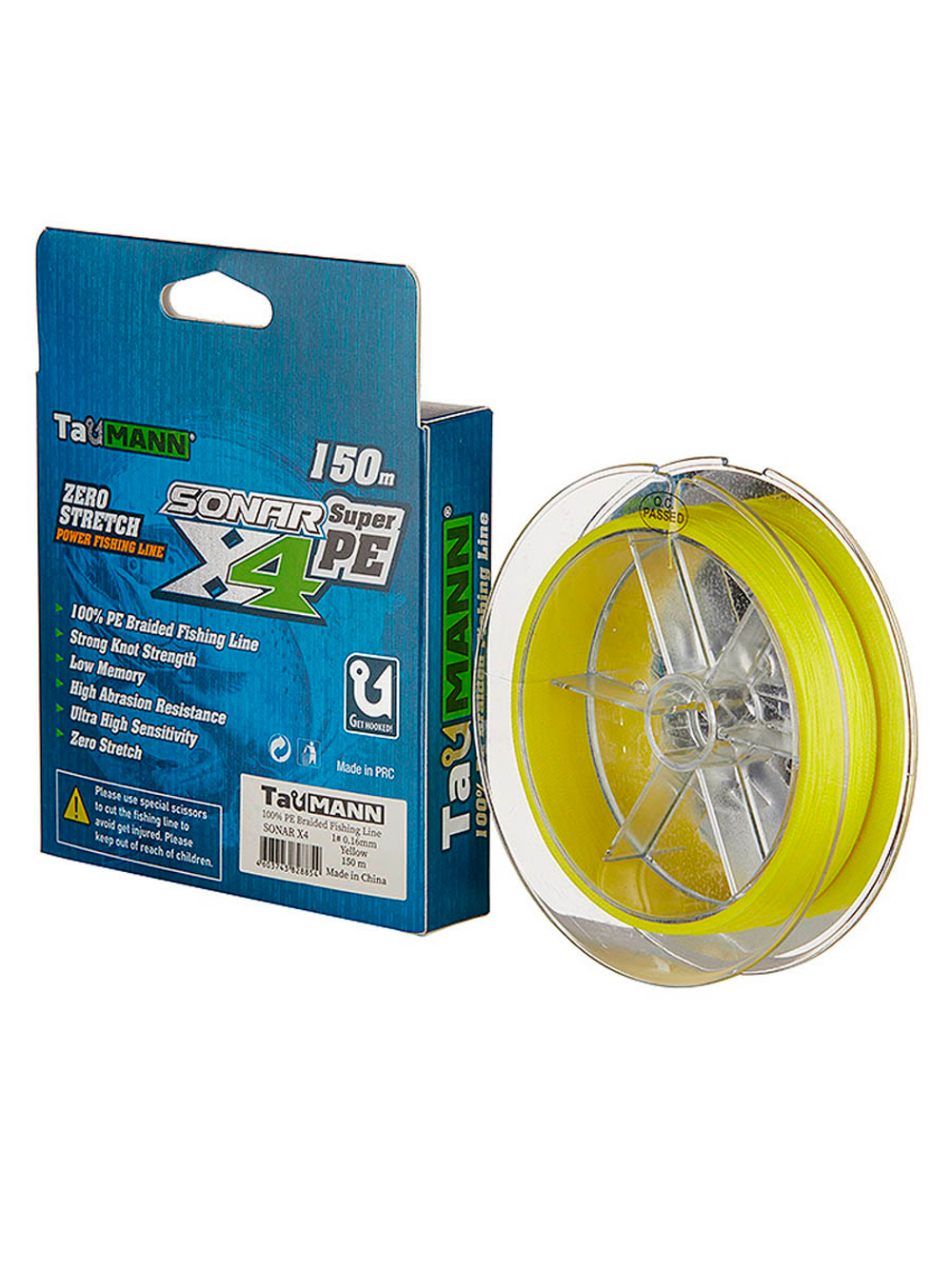 Плетеный шнур для рыбалки TauMANN Sonar PE X4 150m #1.2 (0.18mm) Yellow