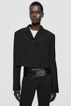Massimo Dutti Короткий пиджак на шерстяной подкладке - Limited Edition, черный