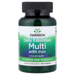 Swanson Vitamins, Daily Essentials, мультивитамины с железом, 100 капсул