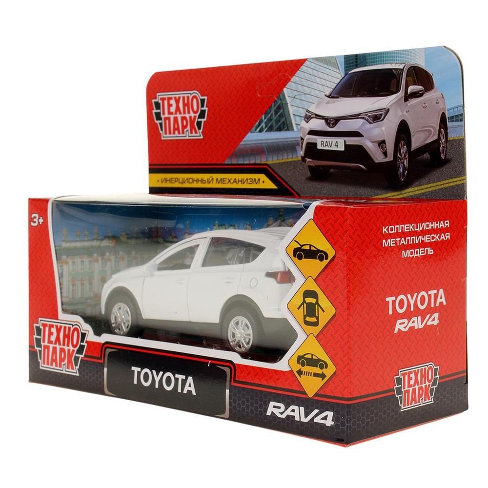 Модель ин. мет. "Toyota Rav4" 12см, двери, багаж, белый, коробка RAV4-WH-WOD (Технопарк)