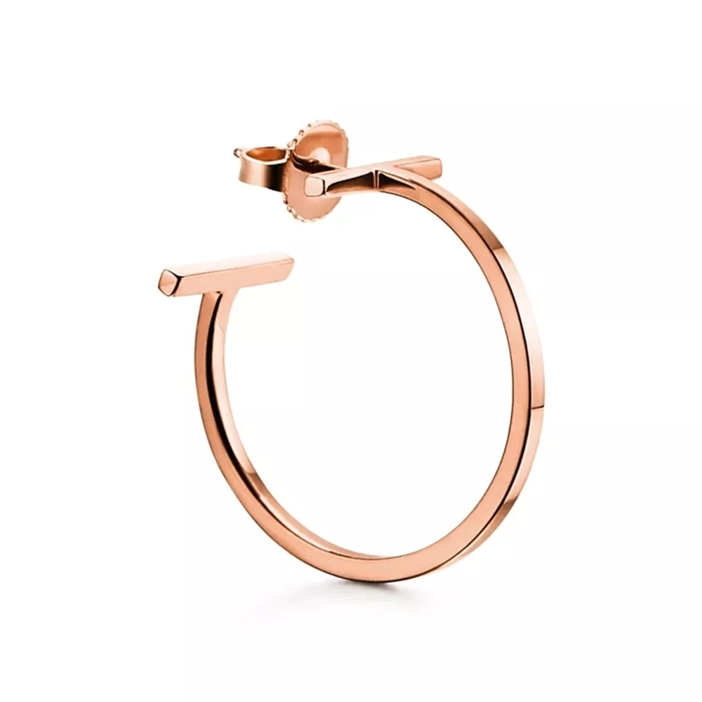 Серьги - кольца из розового золота 💠Tiffany, T Hoop