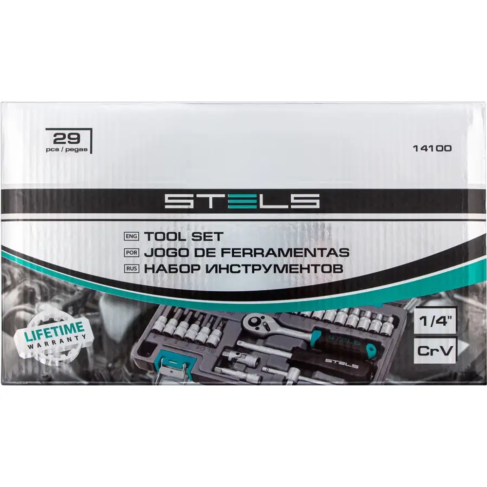 Набор инструментов, 1/4", CrV, 29 предм.// STELS 14100
