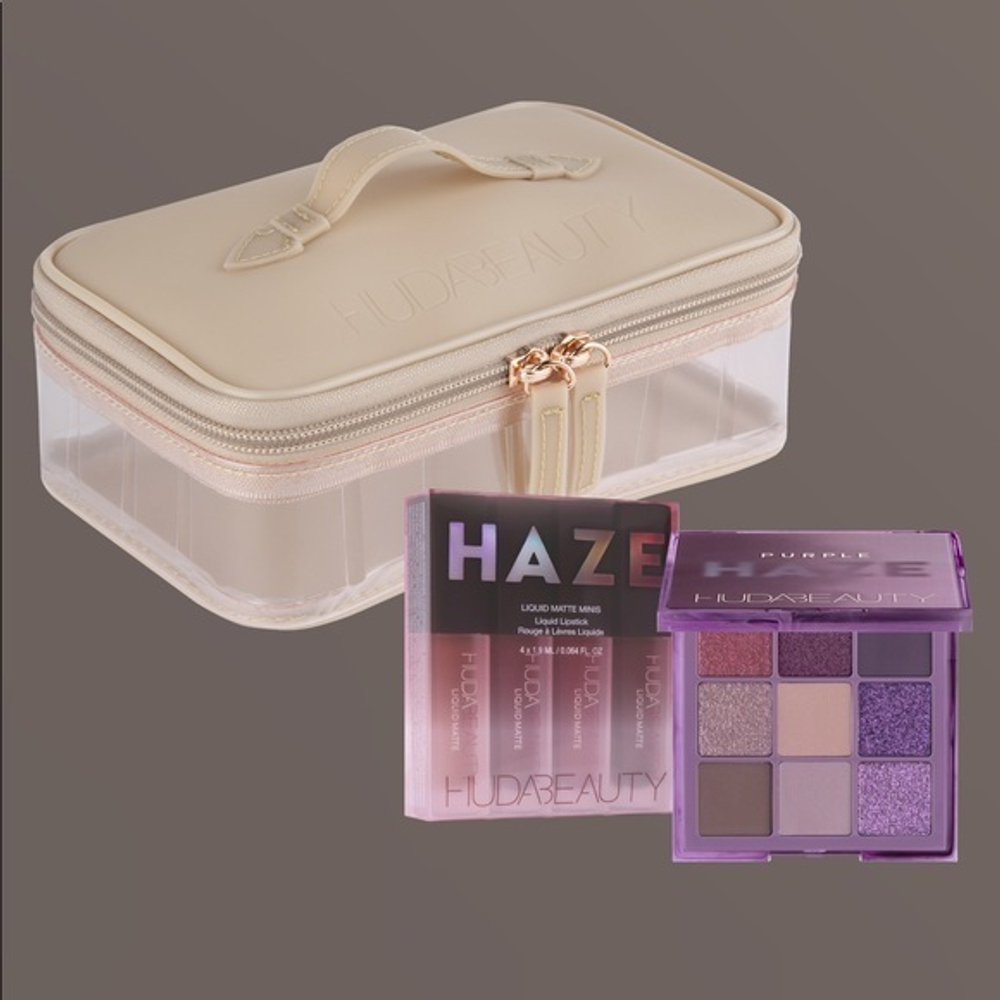 HUDABEAUTY Purple HAZE набор (косметичка, палетка теней, помада)