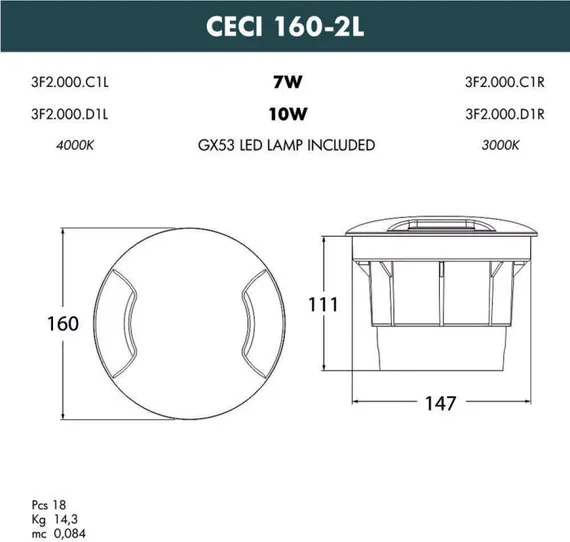 Встраиваемый светильник уличный CECI 3F2.000.000.AXD1L Fumagalli