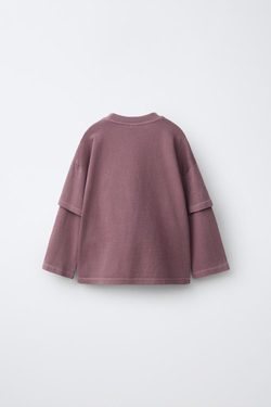 ZARA ФУТБОЛКА С ДВОЙНЫМИ РУКАВАМИ, ПУДРОВО-РОЗОВЫЙ