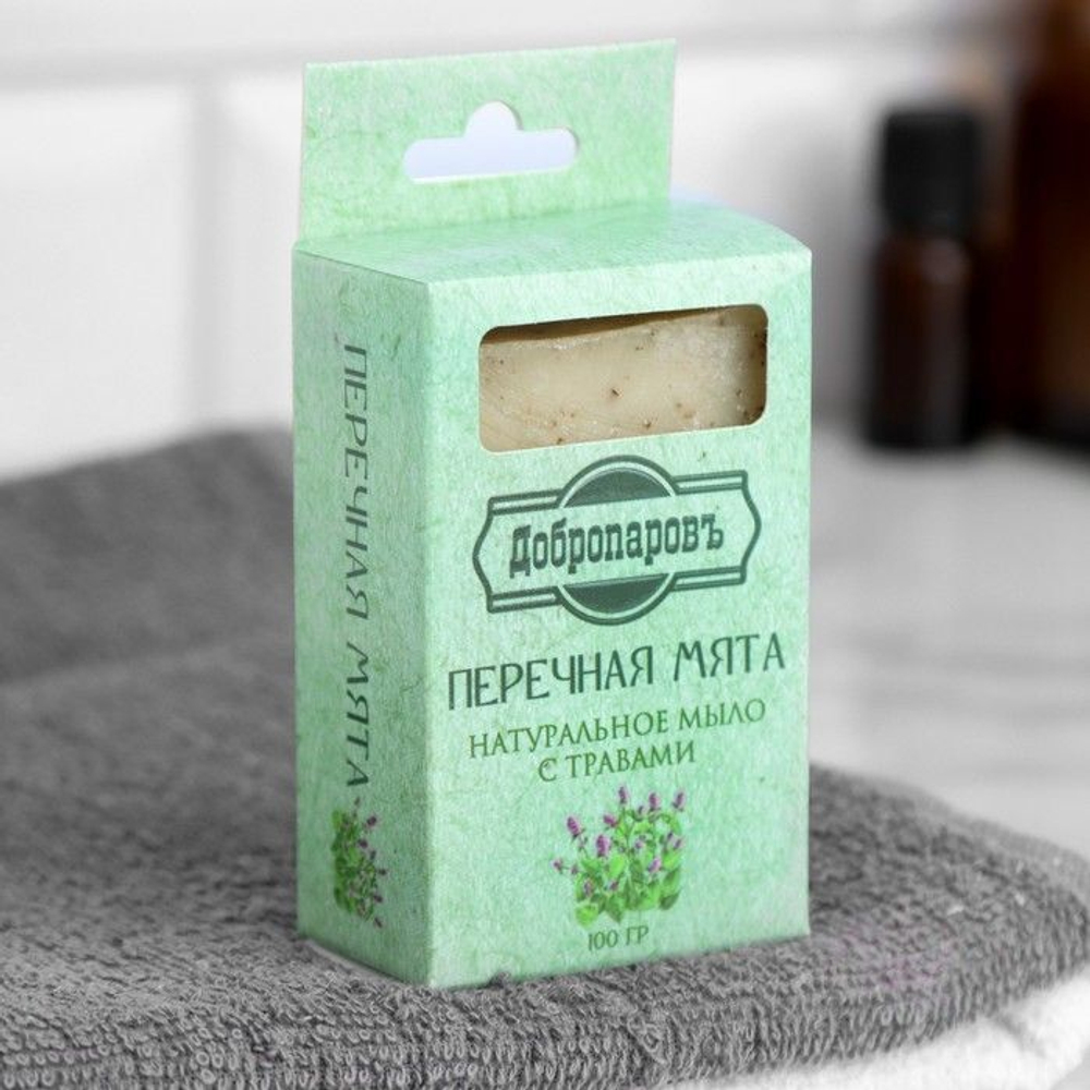 Банное натуральное мыло с травами Мята перечная - 100 гр. (Цвет: не задано)