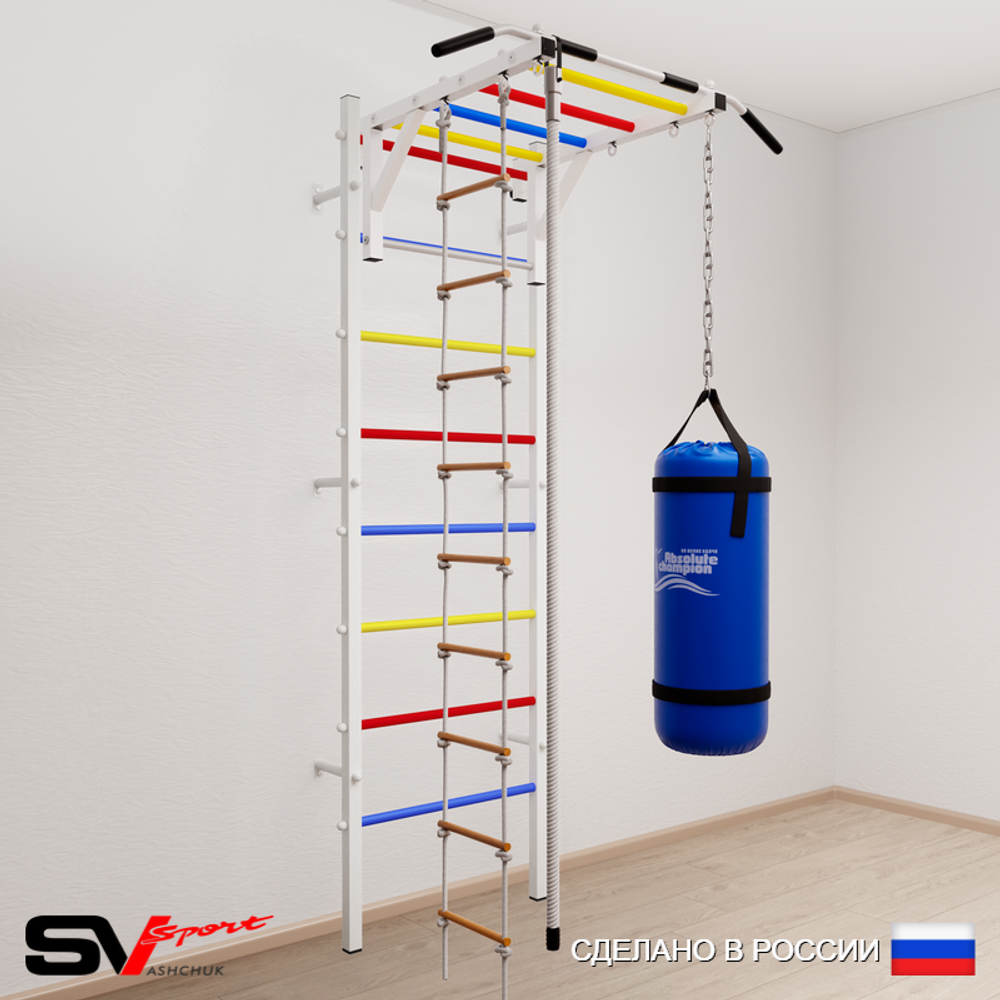 Шведская стенка Sv Sport усиленная 6342 (Турник рукоход/Канат/Лестница/Цепь/Мешок 22кг)