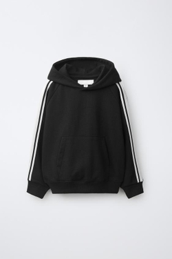 ZARA КОМПЛЕКТ ИЗ ХУДИ И БРЮК С ЛАМПАСАМИ, ЧЕРНЫЙ