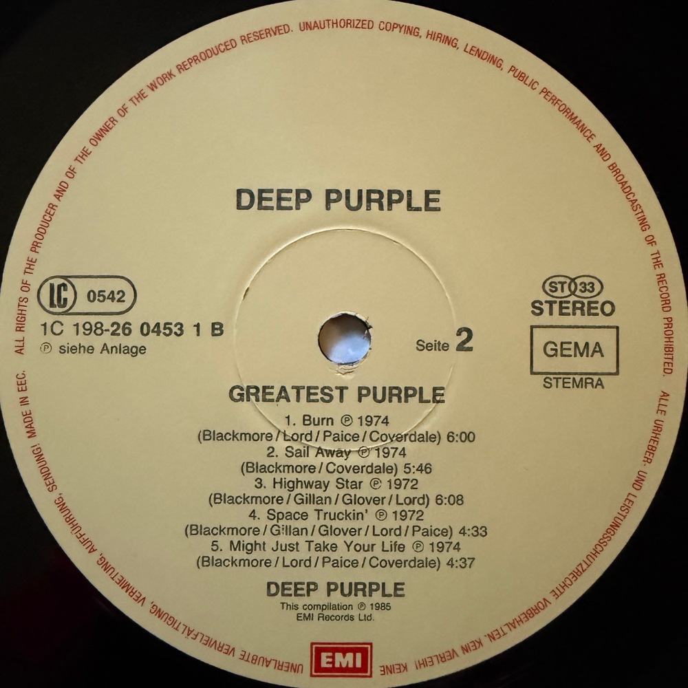Deep Purple ‎– Greatest Purple 2LP (Европа 1985г.)