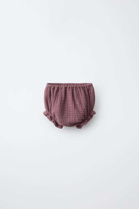 ZARA ТРУСЫ С КРУЖЕВНОЙ ФАКТУРОЙ, ЦВЕТ МАЛЬВЫ