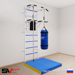 Шведская стенка Sv Sport усиленная 6706 (Турник стандарт/Брусья/Канат/Цепь/Мешок 22кг/Мат 1м)