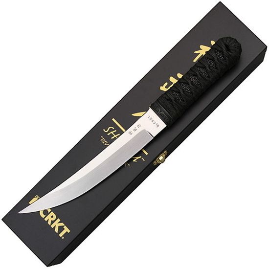 Нож"SHINBU"ст.YK-30, 57-59 HRC, рук.обмот.шнуром+кожа ската,чех.черн.кайдекс,подар.лакиров.дерев.кор.