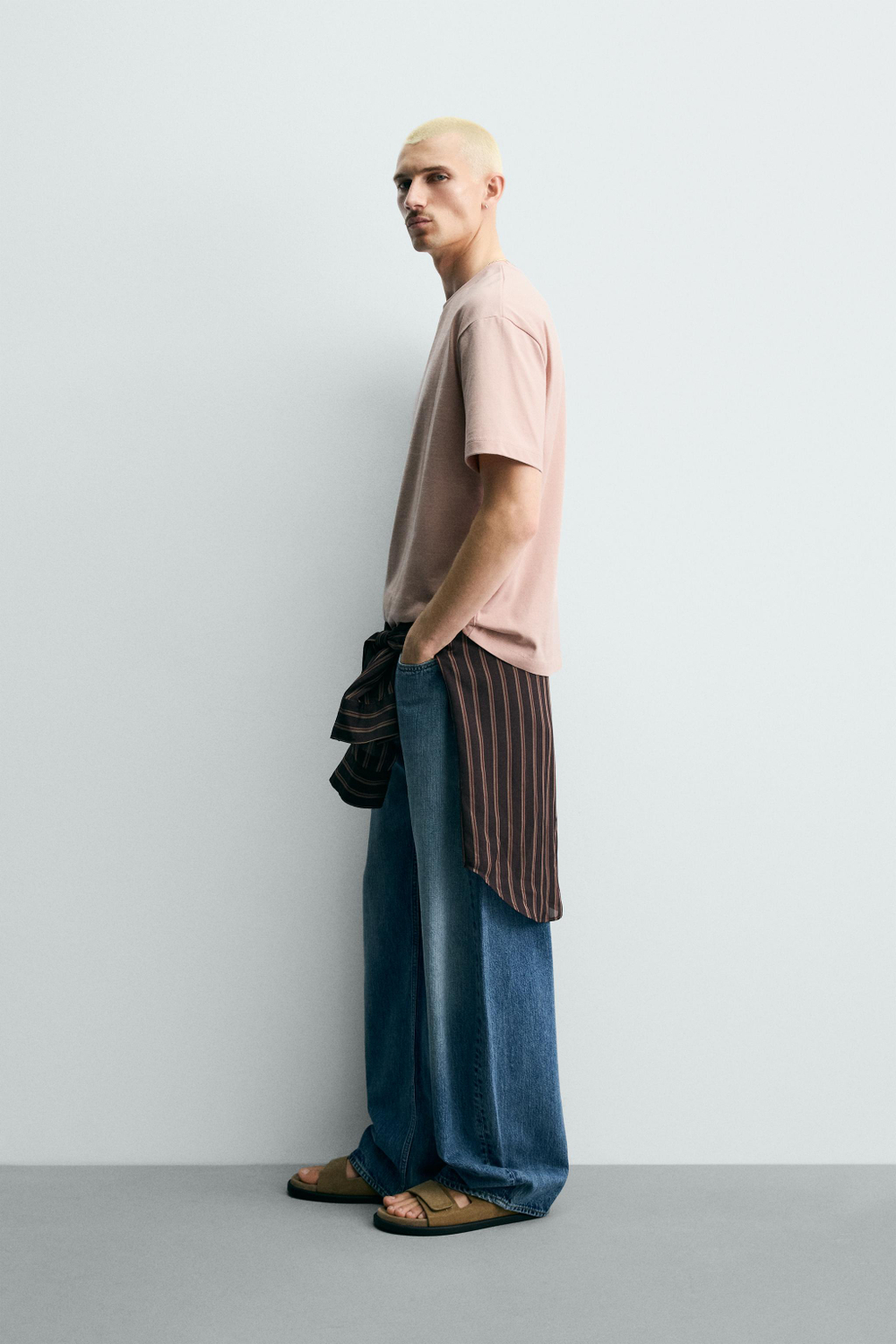 ZARA ФУТБОЛКА RELAXED FIT, ЛИНЯЛЫЙ РОЗОВЫЙ