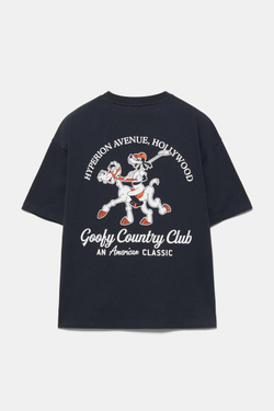 PULL&BEAR Футболка с принтом «Goofy», темно-синий