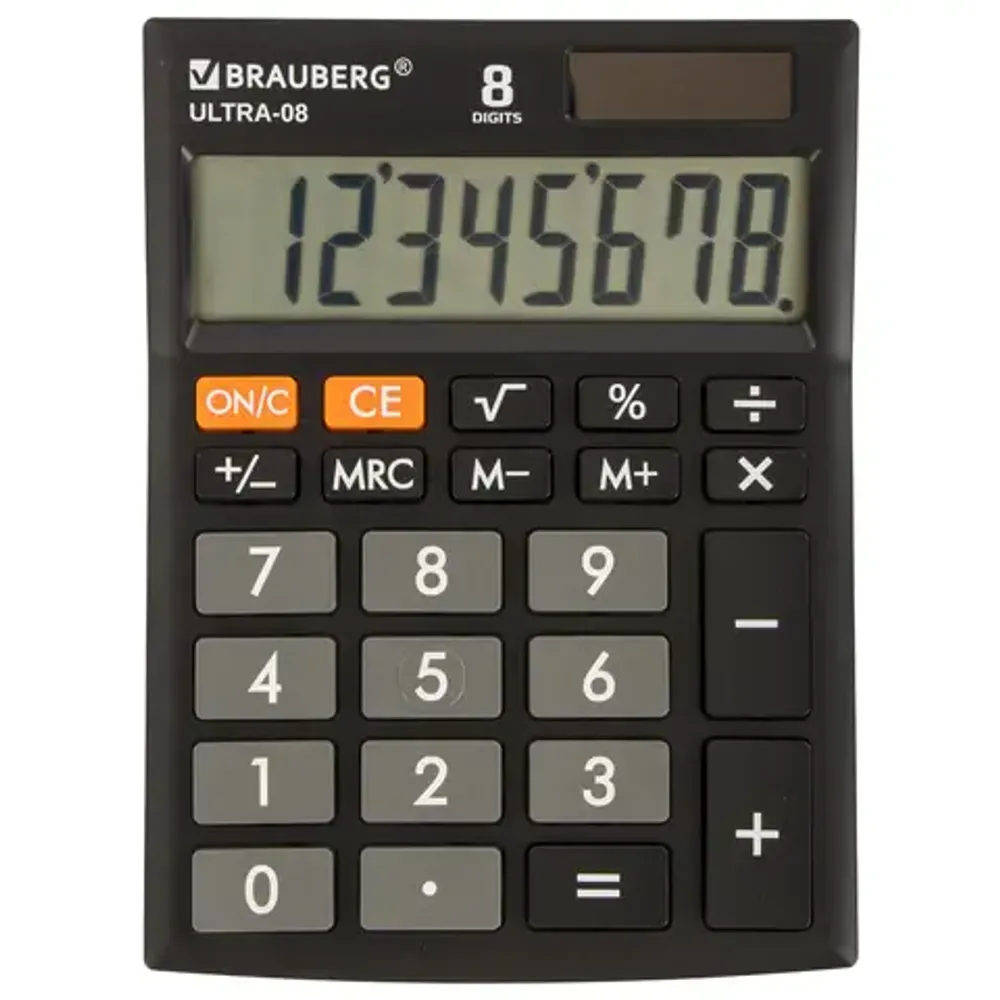 Калькулятор настольный Brauberg Ultra-08-BK, 8 разрядов, двойное питание, 154*115мм, черный