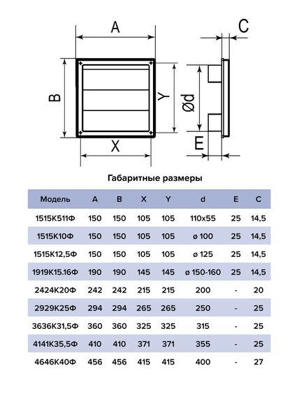 Выход стенной КФ фланец D100 жалюзи 150x150 ASA серый ERA