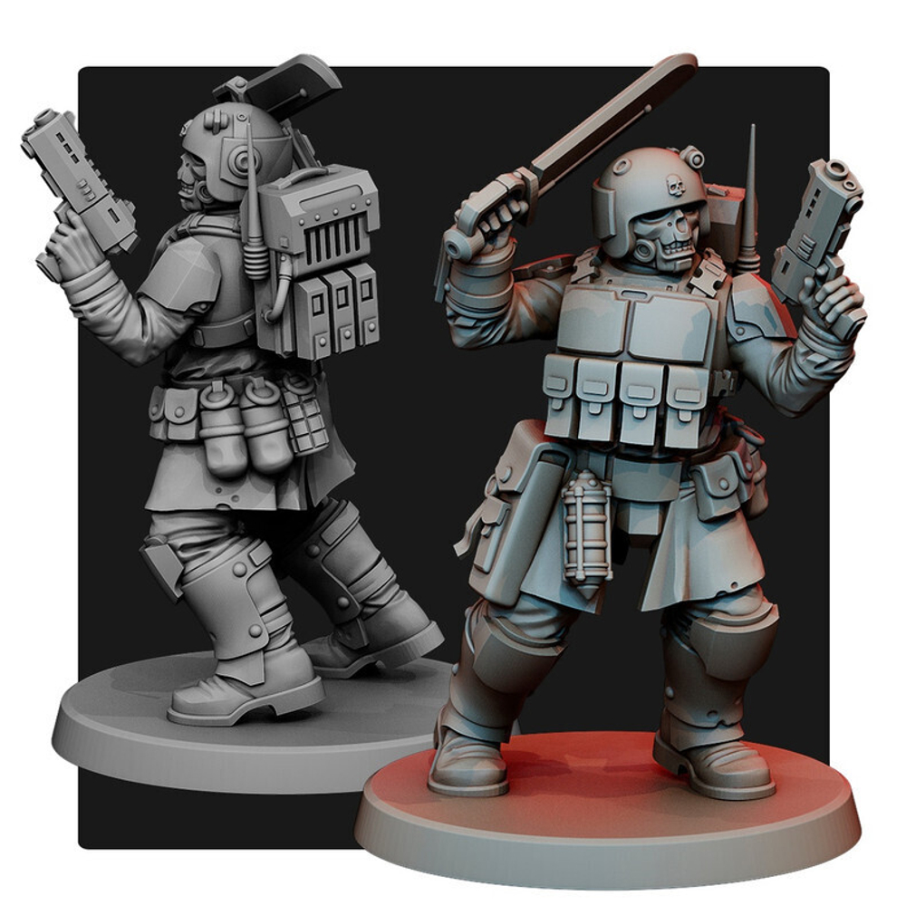 Astra Militarum Гвардеец Сержант с ножом и пистолетом миниатюра для AOS,Waha, Настольная игра, НРИ, Варгейм, РПГ