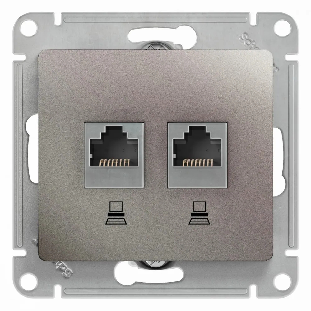GLOSSA РОЗЕТКА двойная компьютерная RJ45+RJ45 кат. 5e, механизм, ПЛАТИНА