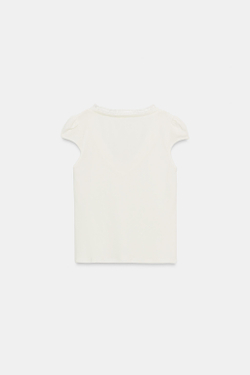 ZARA КОМБИНИРОВАННАЯ ФУТБОЛКА С V-ОБРАЗНЫМ ВЫРЕЗОМ, ЭКРЮ