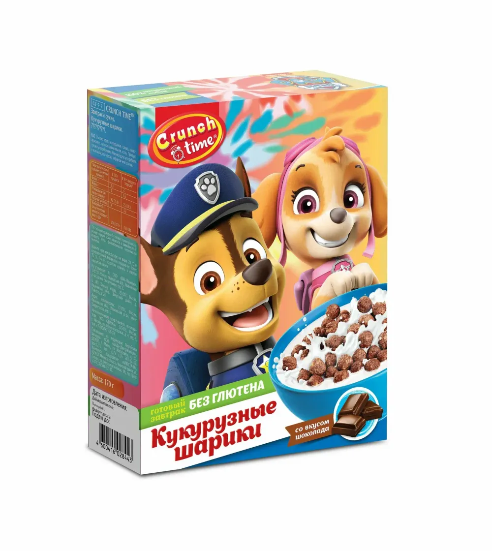 CRUNCH TIME PAW PATROL сухой завтрак шарики со вкусом шоколада, 170 г.