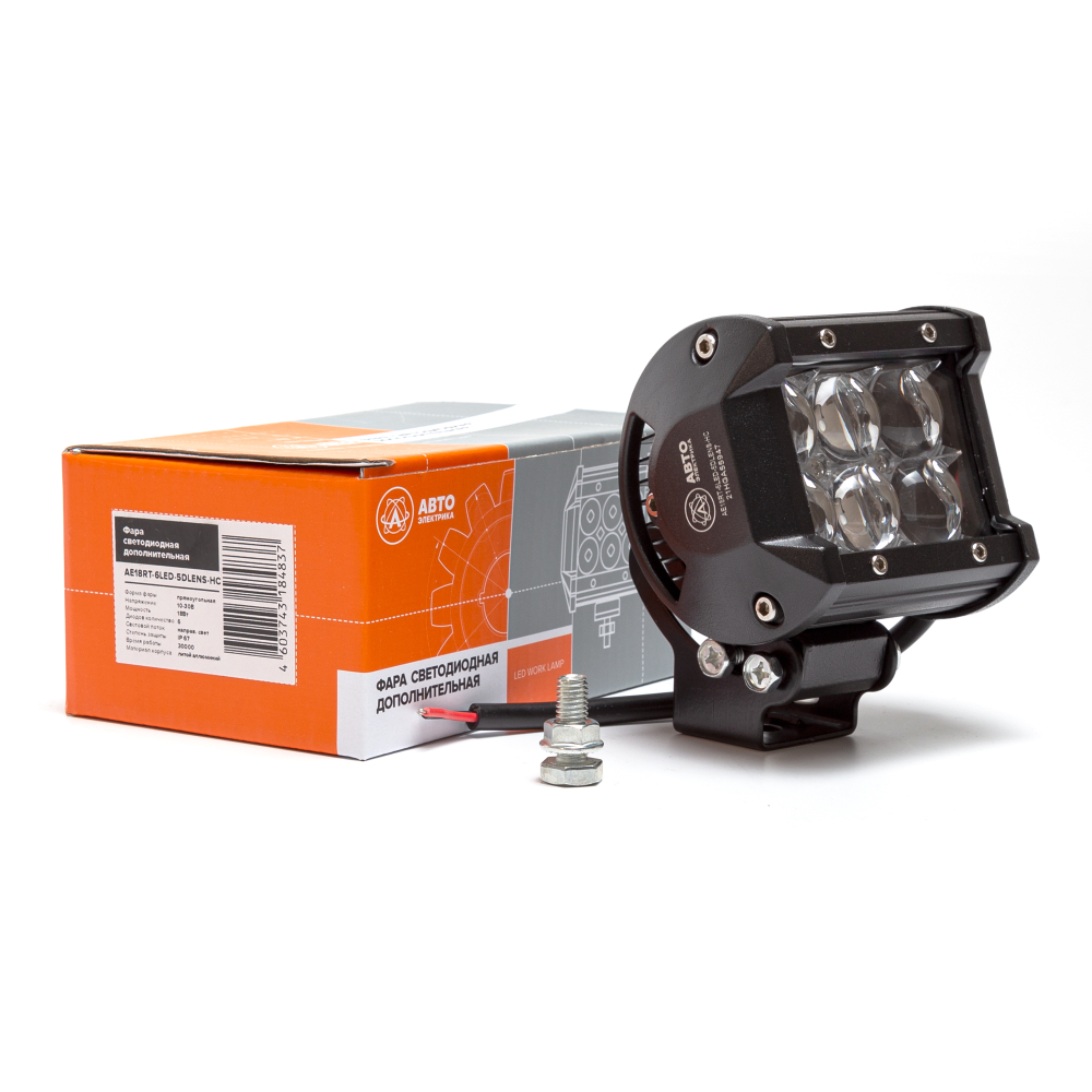 AE18RT-6LED-5DLENS-HC Фара светодиодная дополнительная, прямоугольная 95*65*70, направленный свет, 6 диодов, 5D-линза, крепление по центру, 18 Вт, 10-30 В
