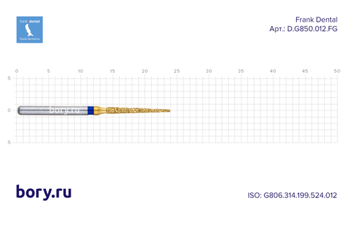 Бор TiN алмазный стандартный Frank Dental типа HP - D.G850.012.FG