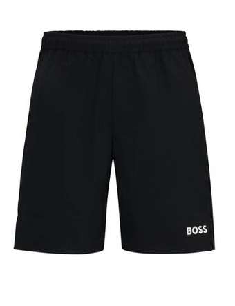 Мужские теннисные шорты BOSS Stretch-Poplin Shorts with Contrast Logo - черный