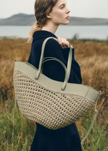 POLENE СУМКА CYME RAFFIA, ПАСТЕЛЬНО-ЗЕЛЕНЫЙ