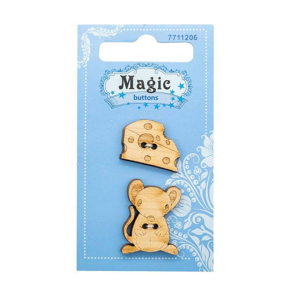 Украшения декоративные: пуговицы Мышь с сыром, 2 шт, Magic Buttons BBL003-MX-P