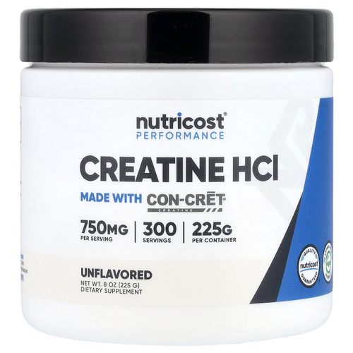 Nutricost, креатин гидрохлорид, без добавок, 225 г (8 унций)