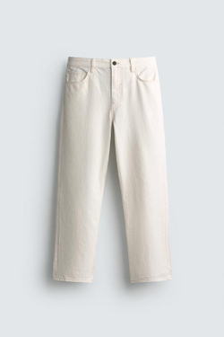 ZARA ДЖИНСЫ STRAIGHT FIT, ЖЕЛТОВАТО-БЕЛЫЙ