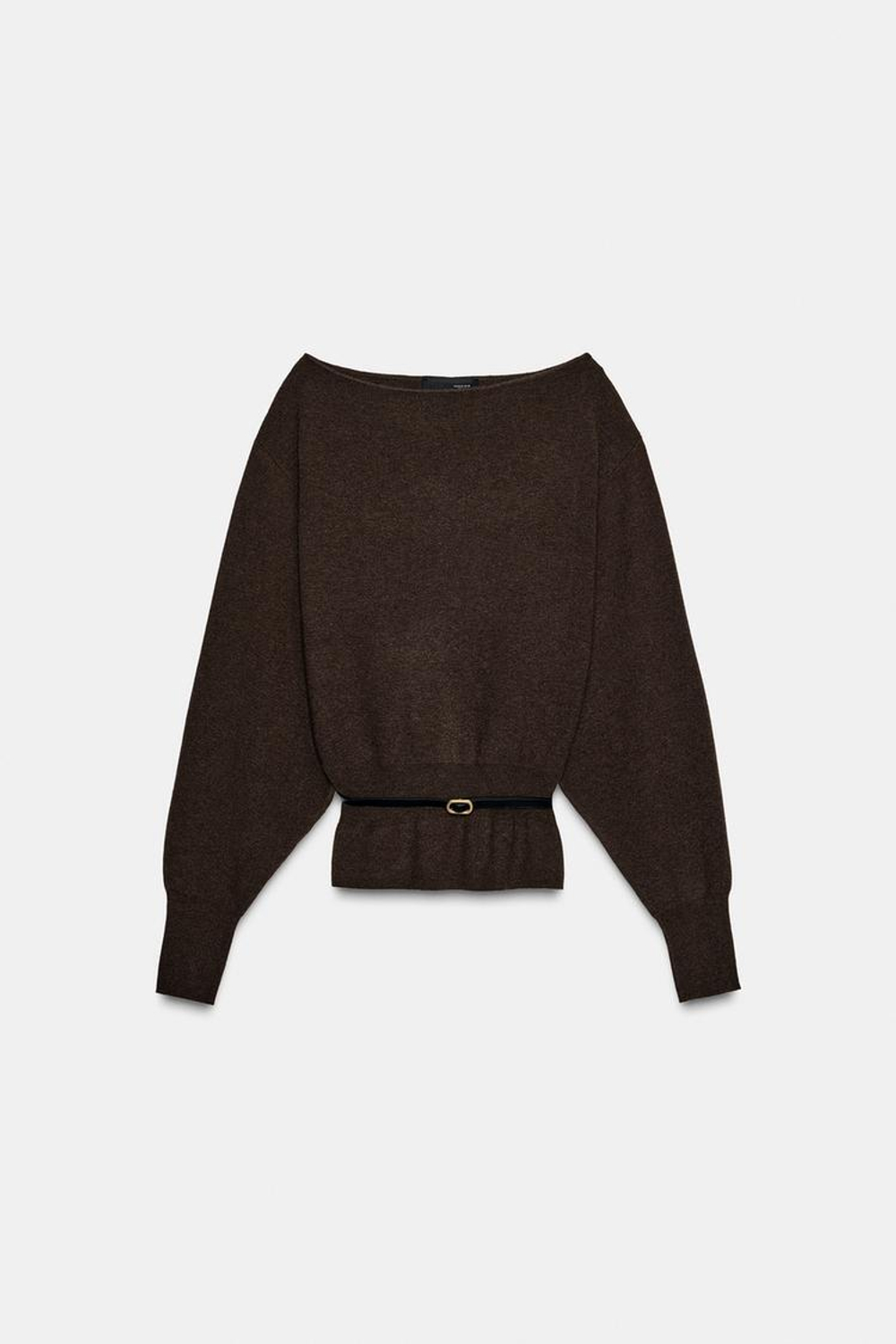 ZARA ВЯЗАНЫЙ СВИТЕР С ПОЯСОМ, ШОКОЛАДНЫЙ