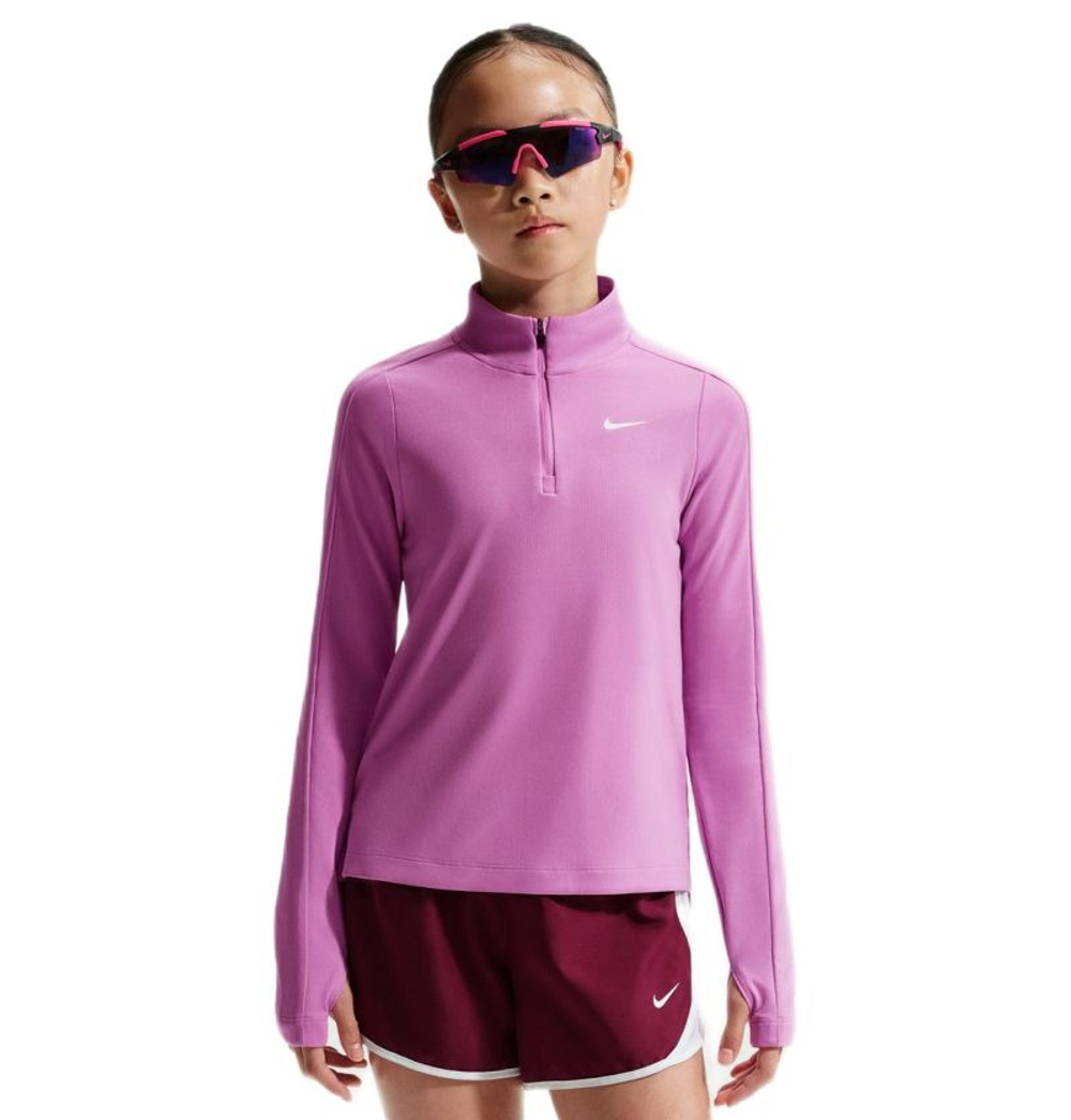 Футболка для девочки Nike Girls Dri-FIT Long-Sleeve 1/4-Zip - light magenta/white