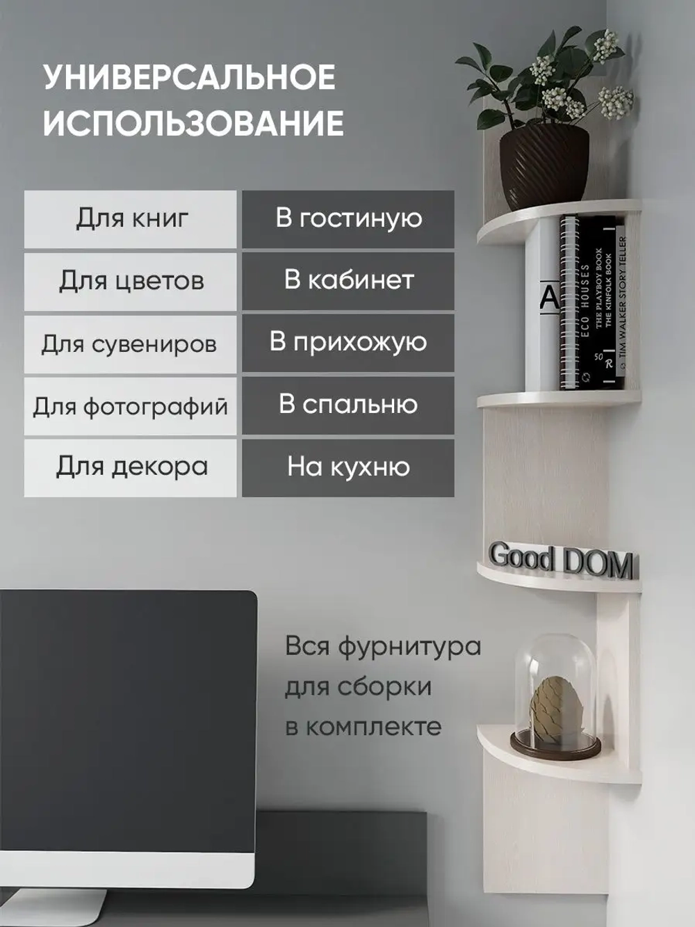 Полка настенная, навесная, угловая, ЛДСП