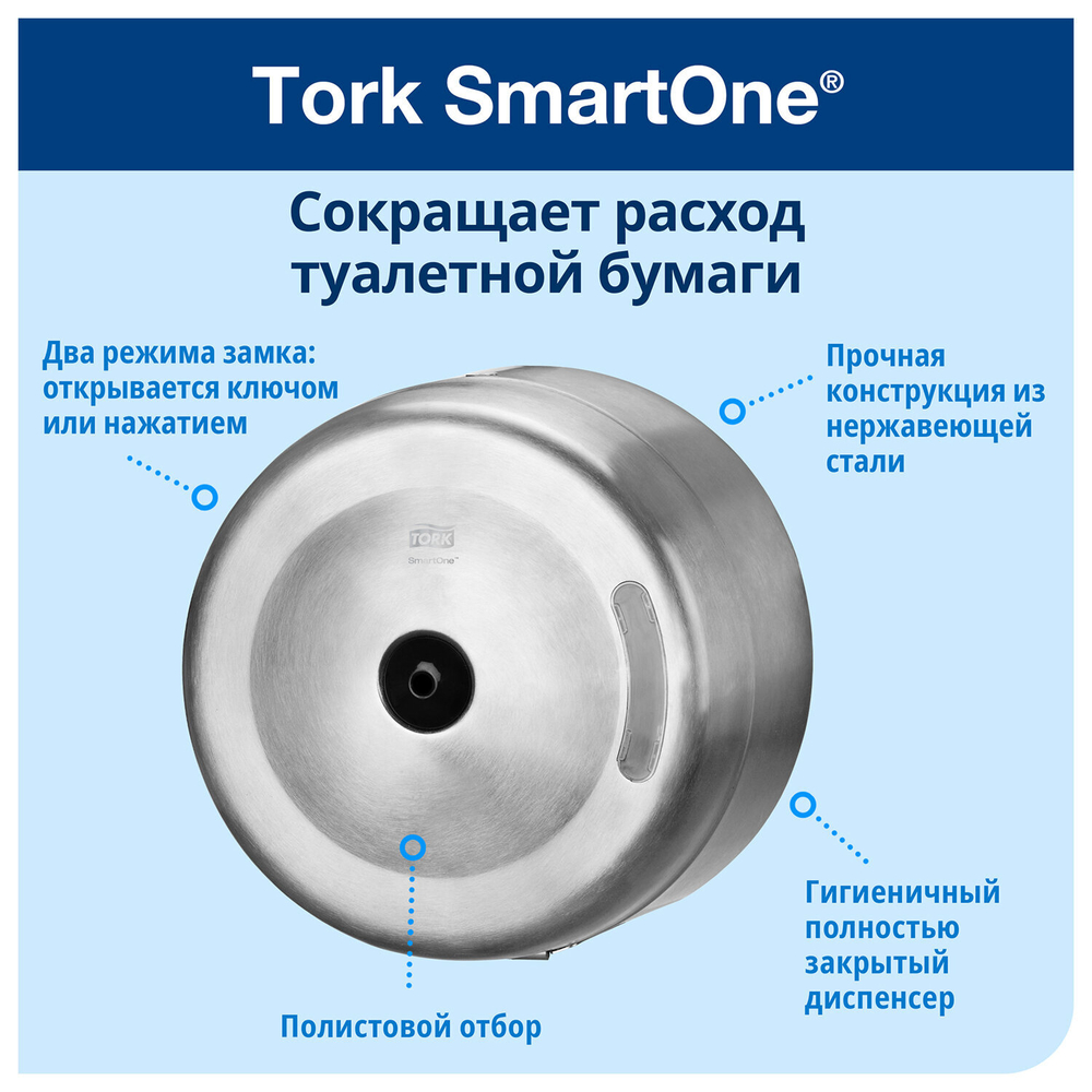 Диспенсер для туалетной бумаги TORK (Система T8) SmartOne, металлический.