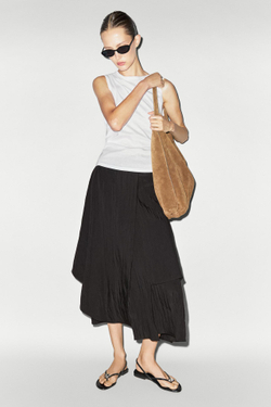Massimo Dutti Струящаяся асимметричная юбка миди, черный