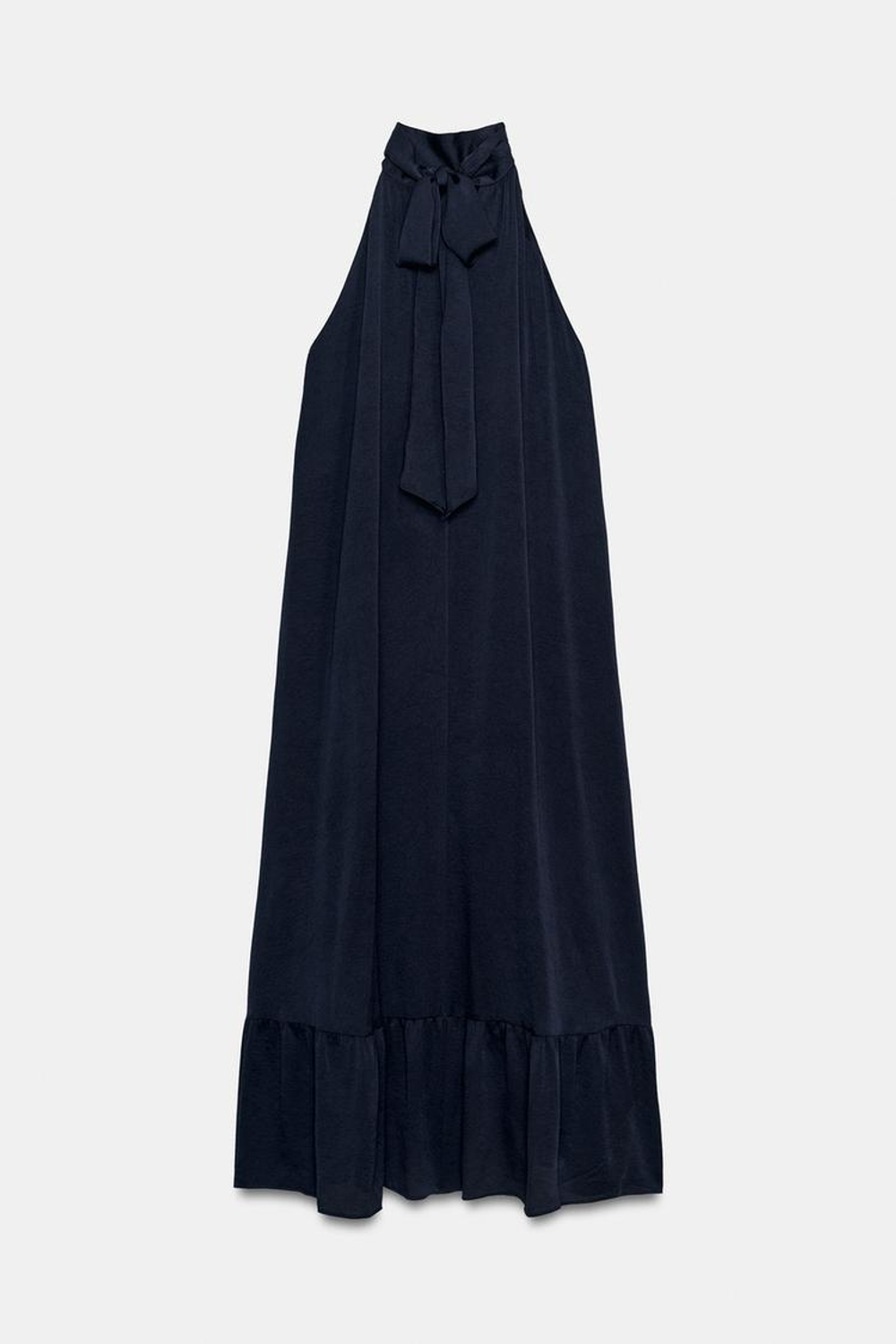 ZARA ПЛАТЬЕ МИДИ ХАЛТЕР С ВОЛАНОМ СНИЗУ, МОРСКОЙ СИНИЙ