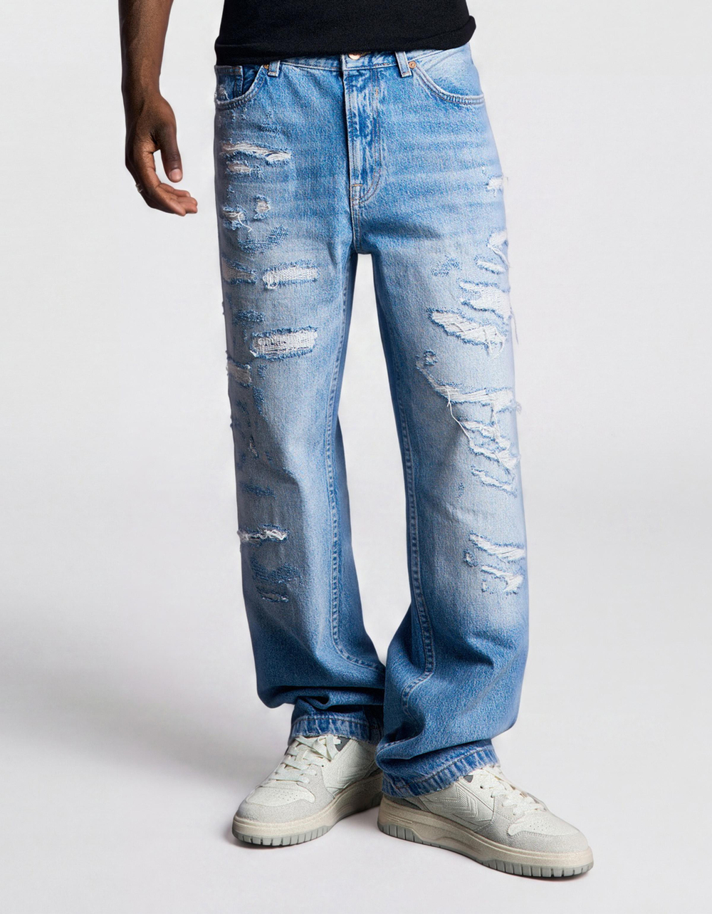 Мужские рваные широкие джинсы straight fit - BERSHKA