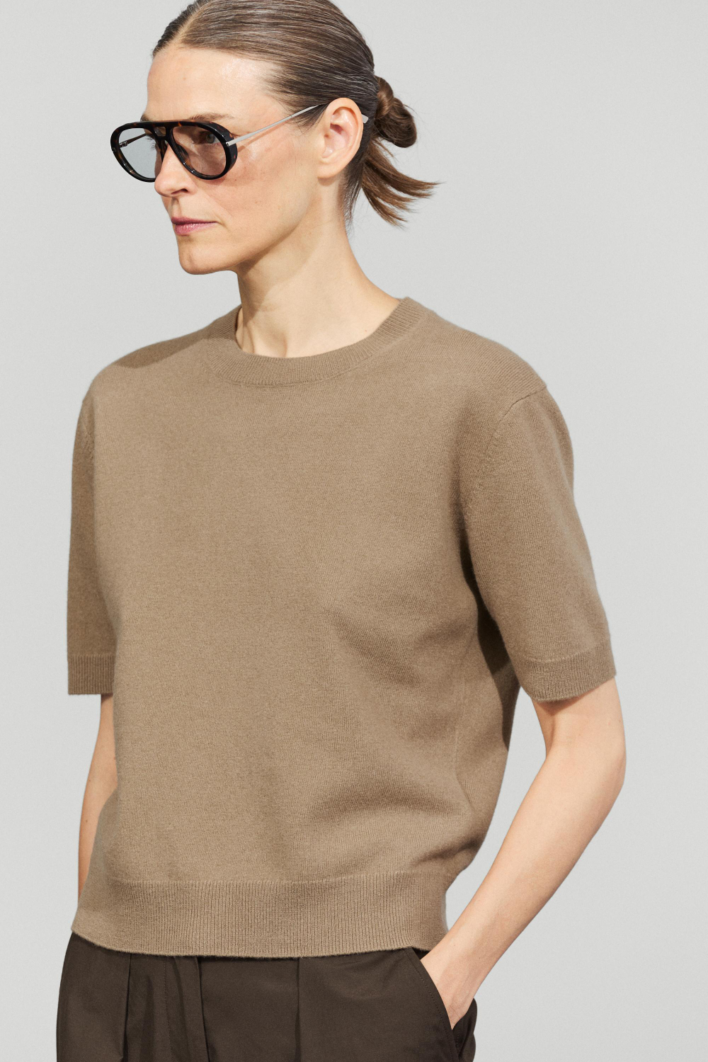 Massimo Dutti Джемпер из смесовой шерсти с короткими рукавами, зеленоватый