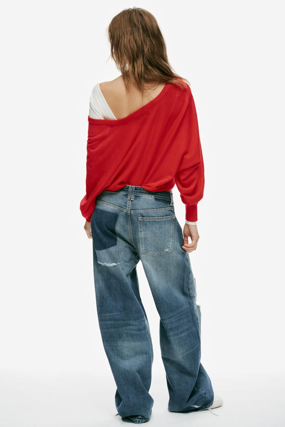 ZARA ДЖИНСЫ TRF BAGGY FIT СО СРЕДНЕЙ ПОСАДКОЙ И РЕМНЕМ, МОРСКОЙ СИНИЙ
