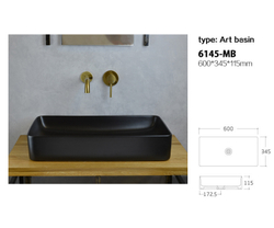 Накладная раковина Bronze de Luxe SCANDI, цвет матовый черный, 600х345х116
