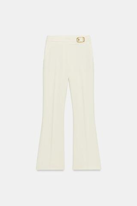 ZARA РАСКЛЕШЕННЫЕ БРЮКИ С ПРЯЖКОЙ, ЭКРЮ