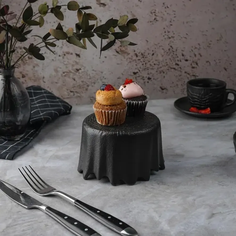 Блюдо круглое для подачи d 12 см h7 см для закусок Black Raw Wood P.L. Proff Cuisine [6]